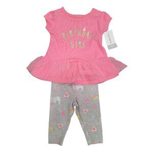 Carters Birthday Girl Outfit Pink Tulle Top & Grey Leggings‎ 3M